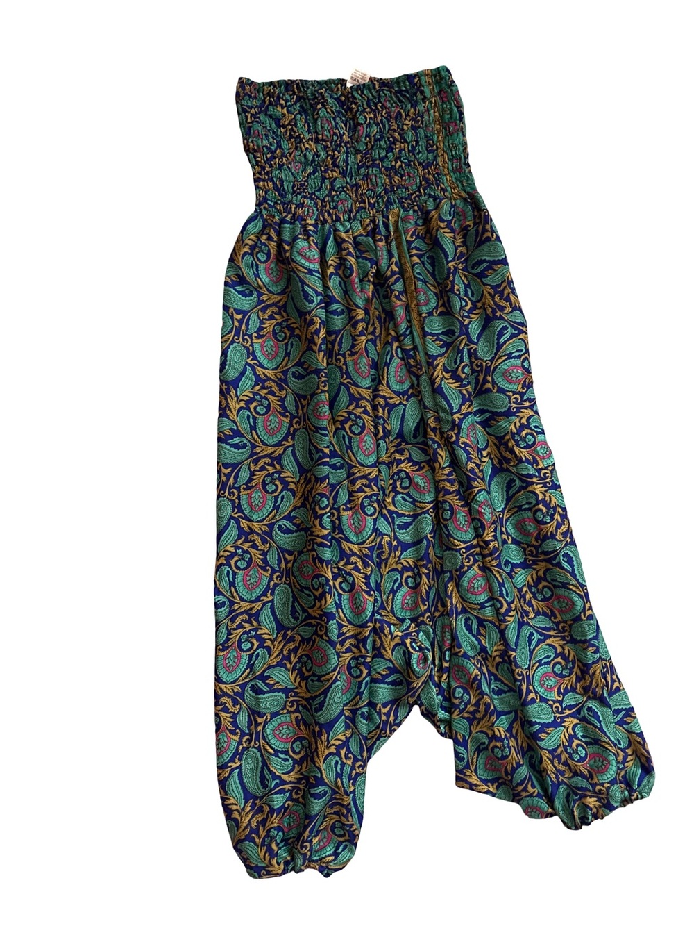 Source Unknown Teal Paisley Strapless Smocked Harem Jumpsuit